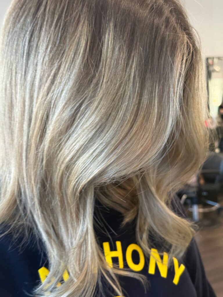 Bright blonde balayage close-up