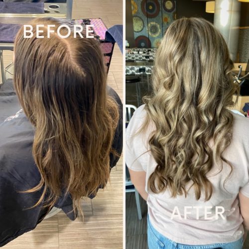 Before and after blonding transformation Lake Oswego
